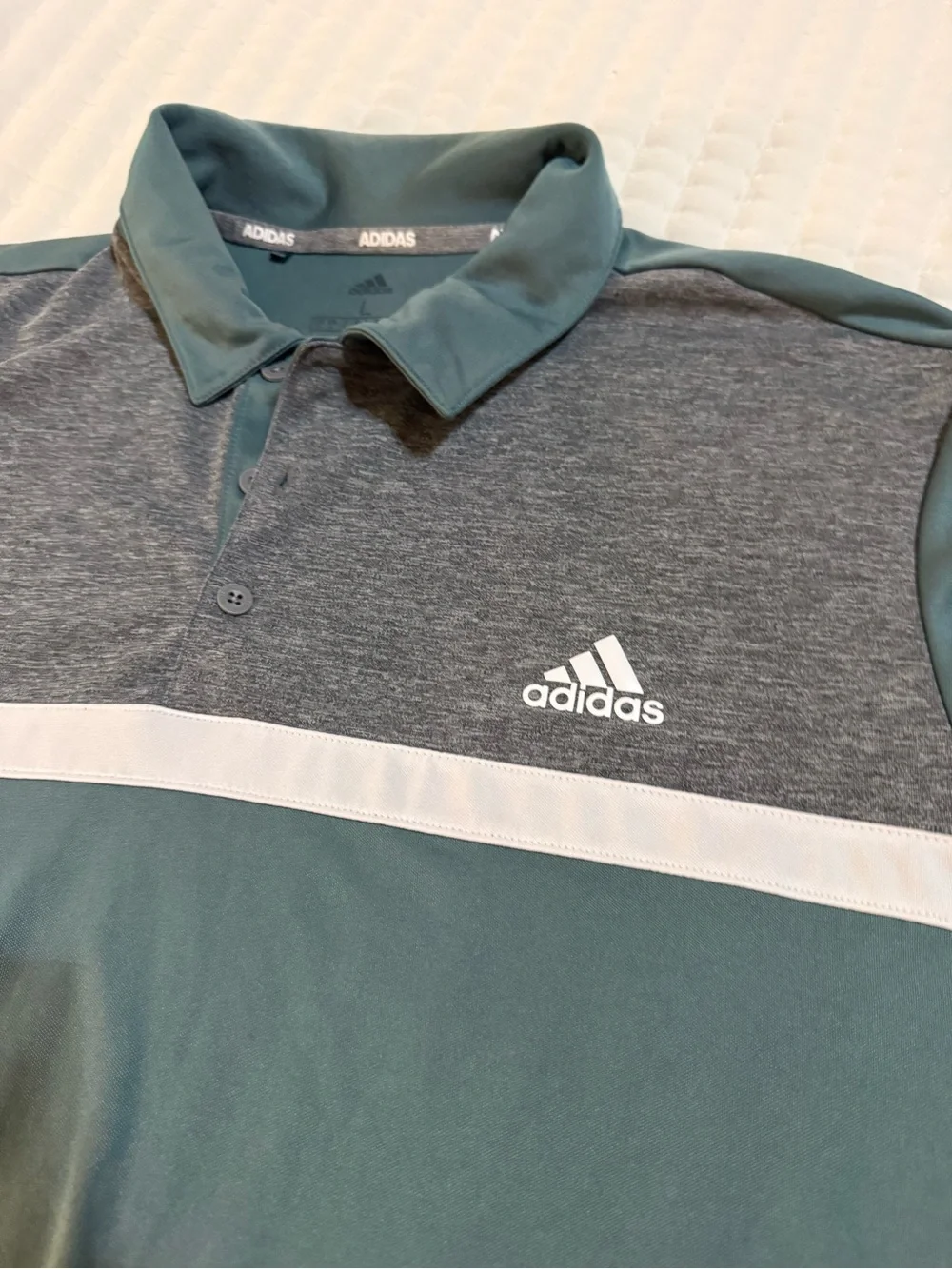 Adidas Men’s Teal Polo with White Chest Stripe -Large